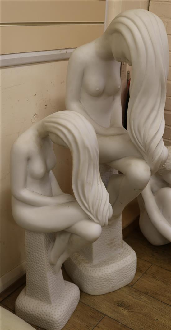 Two resin marble effect figures of long haired girls H.109cm and 81cm